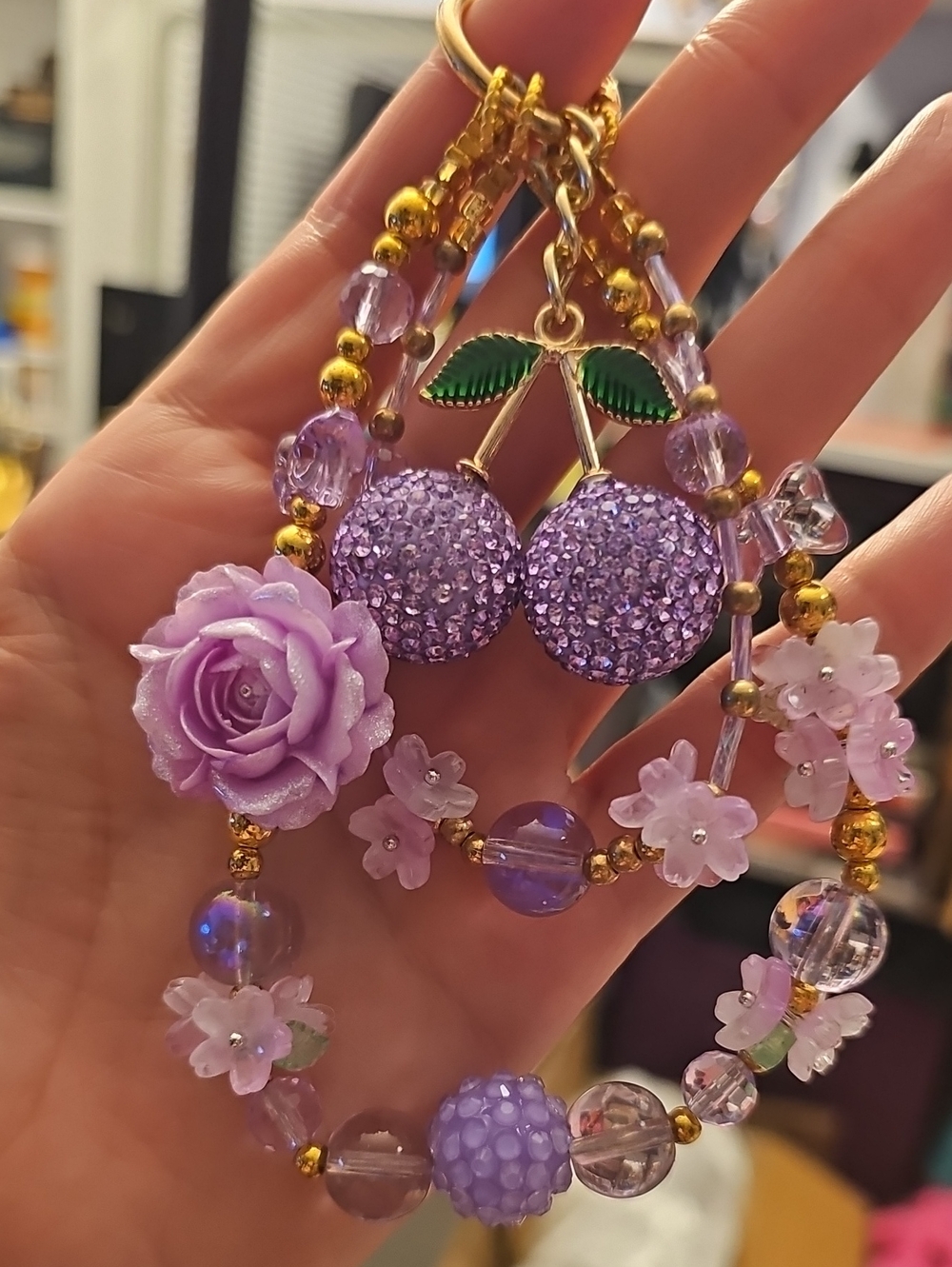Purple Floral Cherry Purse Charm